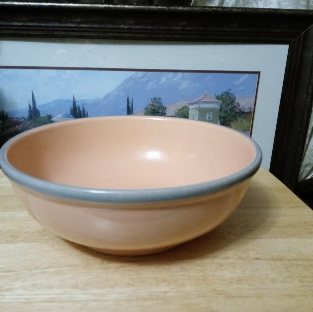 🏯🍜JAPANESE VINTAGE 11" BOWL🍱🌅PORCELAIN COLOR PEACH&GRAY RIM. - Picture 12 of 16